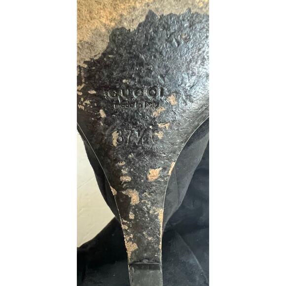 Gucci Black Suede Knee High Wedge Heel Pull On Round Toe Boots 203924 Sz 7.5M - Picture 12 of 13